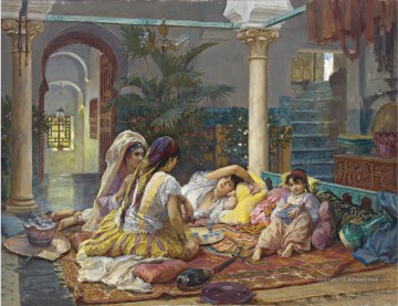 DANS LE HAREM Frederick Arthur Bridgman Arabe Peinture à l'huile